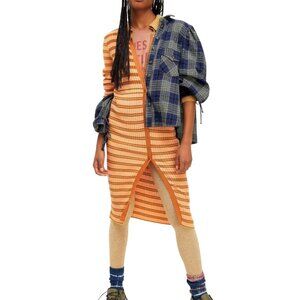 Free People NWOT Vista Cardi Orange Striped Ribbed Sweater Midi Dress Size S